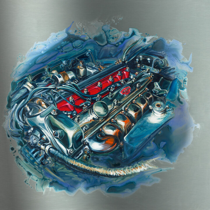 绘画 标题为“JAGUAR XK” 由Sandrine Blondel, 原创艺术品, 丙烯 安装在金属上