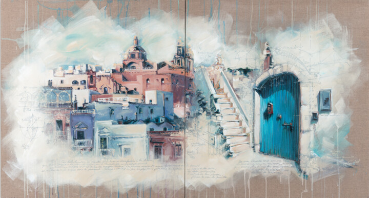 Painting titled "PUGLIA 19" by Sandrine Blondel, Original Artwork, Acrylic Mounted on Wood Stretcher frame