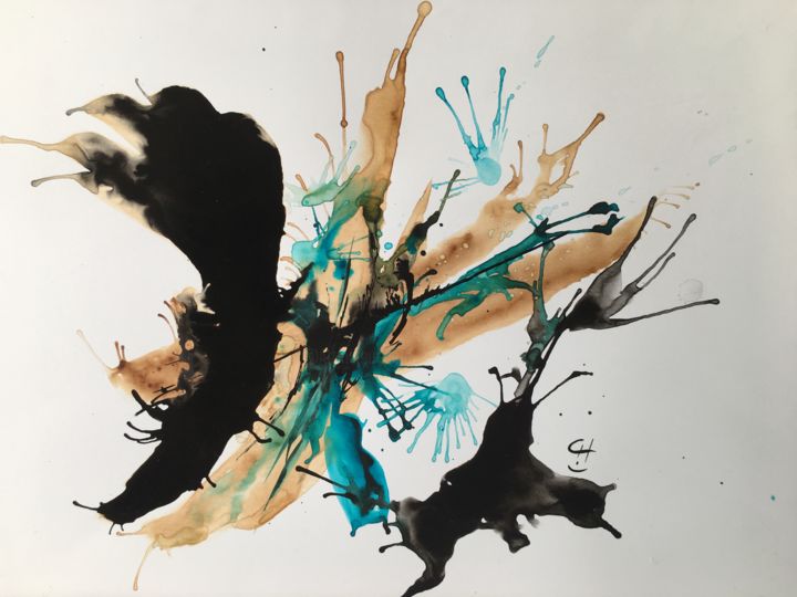 Peinture intitulée "Papillonne moi" par Sandrine Chalot, Œuvre d'art originale, Encre