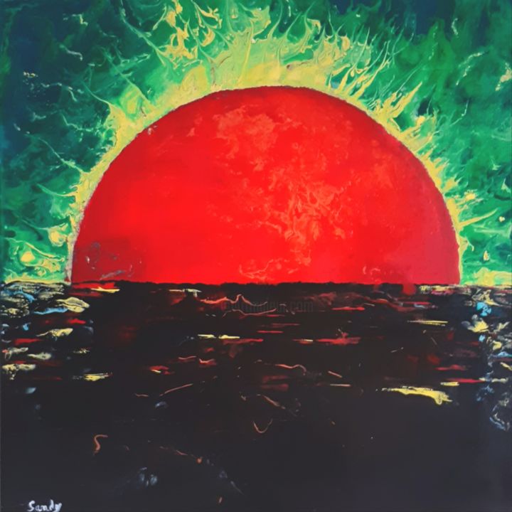 Peinture intitulée "" RED SUN "" par Sandyana Creations, Œuvre d'art originale, Acrylique