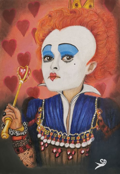 Peinture intitulée "La Reine de Coeur" par Sandrine Delbove Dessins, Œuvre d'art originale, Pastel