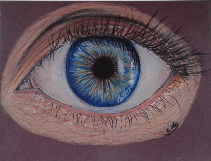 Dessin intitulée "oeil bleu" par Sandrine Delbove Dessins, Œuvre d'art originale, Crayon