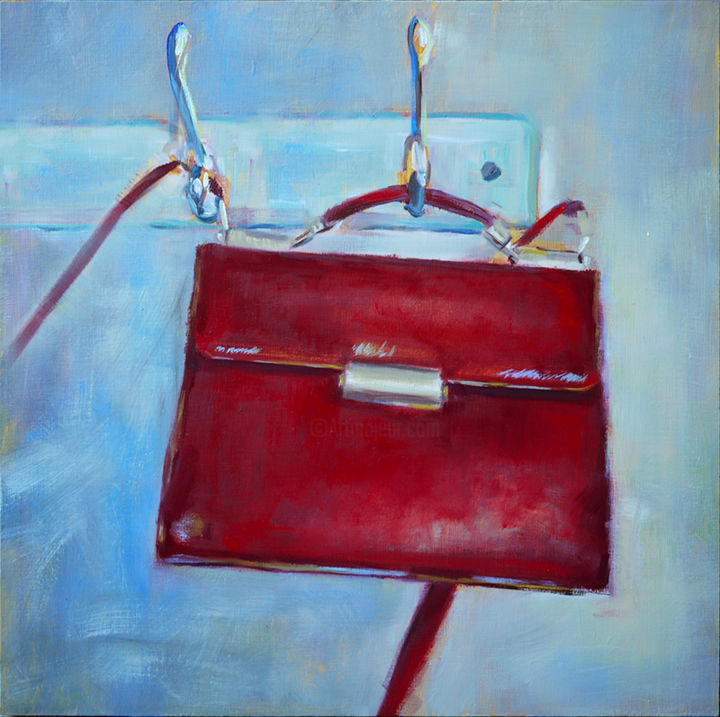 Painting titled "le petit sac rouge" by Sandrine Gateau, Original Artwork, Oil