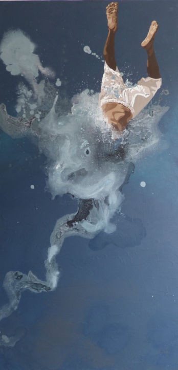 Peinture intitulée ""plongée sur-marine"" par Sandrine Gergaud, Œuvre d'art originale, Acrylique Monté sur Châssis en bois