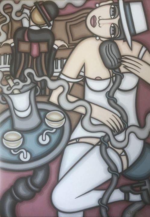 Peinture intitulée "La chanteuse de pia…" par Guena, Œuvre d'art originale, Acrylique
