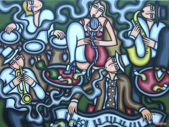 Peinture intitulée "Saxo fumant" par Guena, Œuvre d'art originale, Acrylique