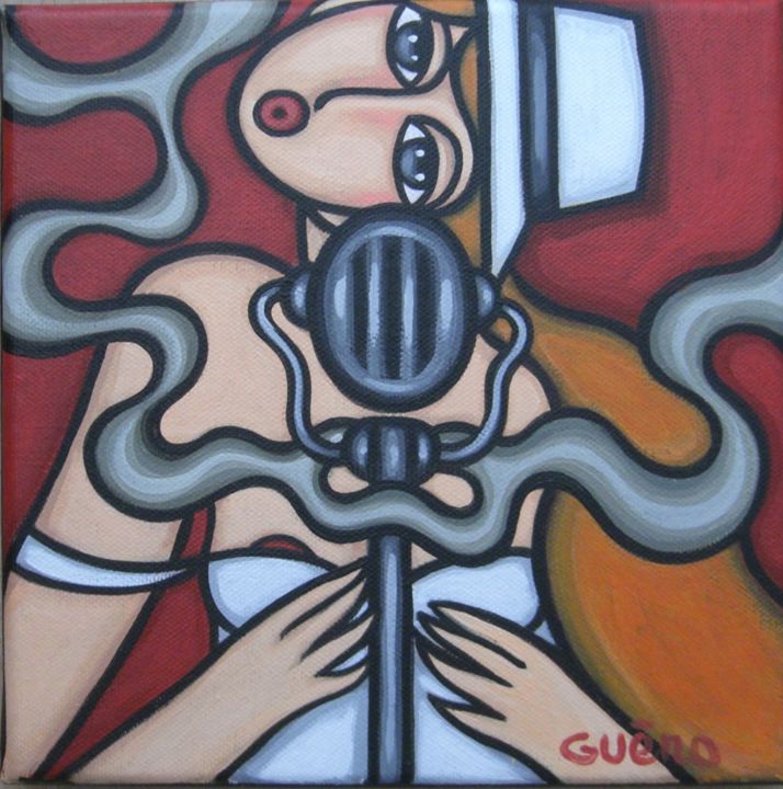 Peinture intitulée "Jazz girl au panama" par Guena, Œuvre d'art originale, Acrylique