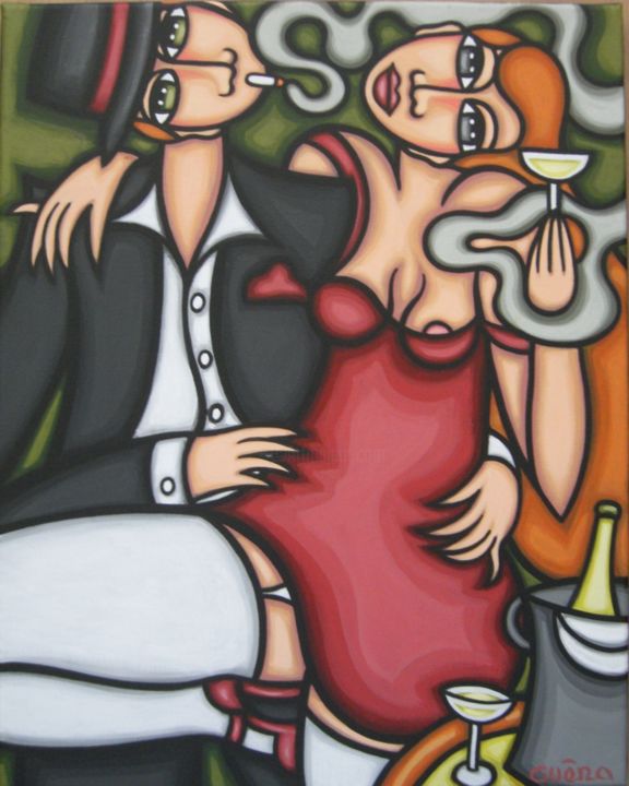 Painting titled "Tango, champagne" by Guena, Original Artwork, Acrylic