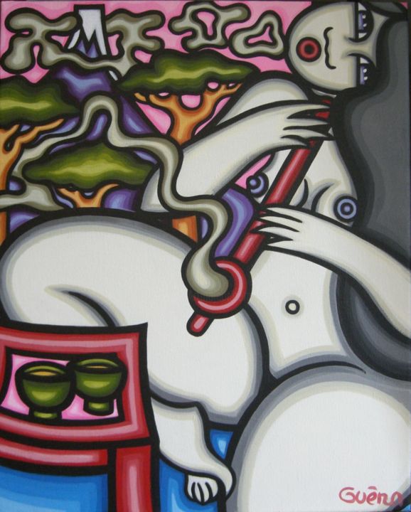 Peinture intitulée "La fumeuse du mont…" par Guena, Œuvre d'art originale, Acrylique