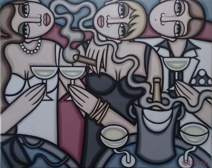 Peinture intitulée "Champagne pour fête…" par Guena, Œuvre d'art originale, Acrylique