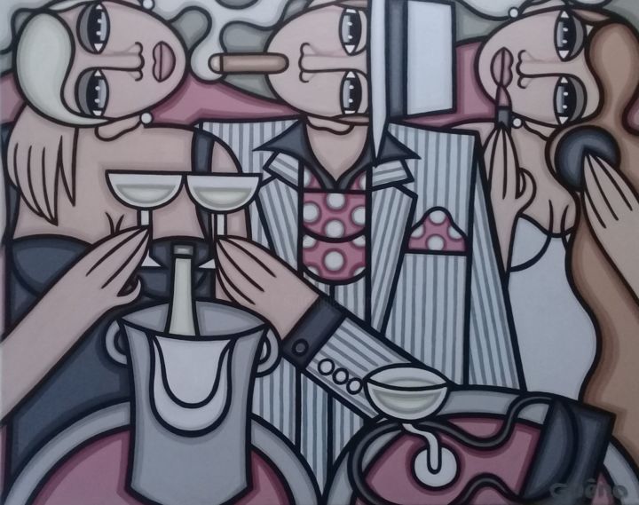 Peinture intitulée "Champagne, cigare e…" par Guena, Œuvre d'art originale, Acrylique