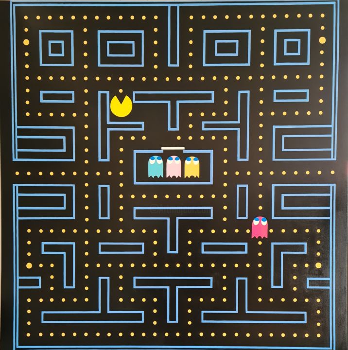 Pintura titulada "Pac Man" por Guena, Obra de arte original, Acrílico Montado en Bastidor de camilla de madera