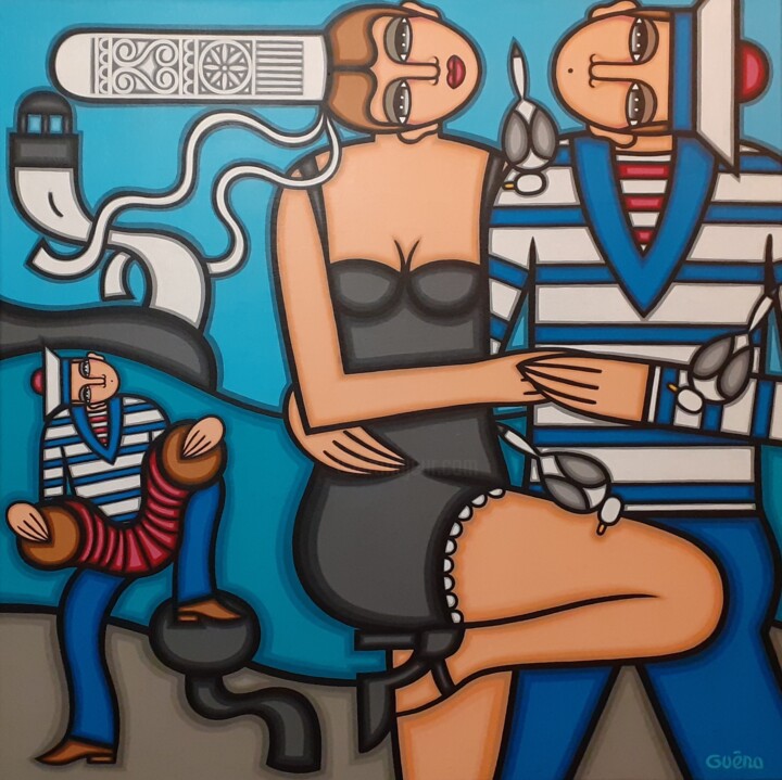 Painting titled "Tango Breton" by Guena, Original Artwork, Acrylic Mounted on Wood Stretcher frame