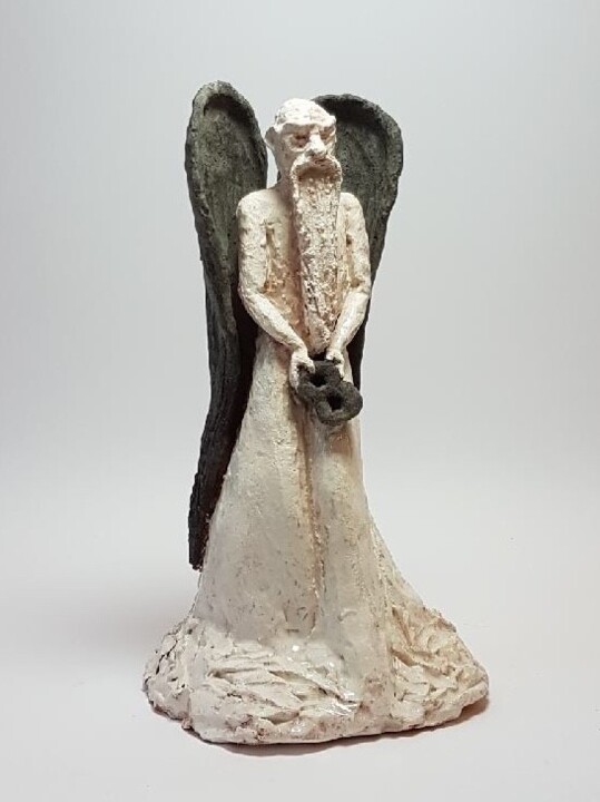 Sculpture intitulée "Le vieil ange" par Sandrine Julien (Nizebulle), Œuvre d'art originale, Terre cuite