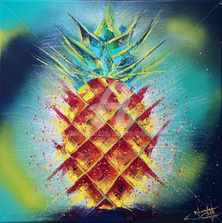 Painting titled "Victoria (ananas)" by Sandrine Langlade, Original Artwork, Acrylic