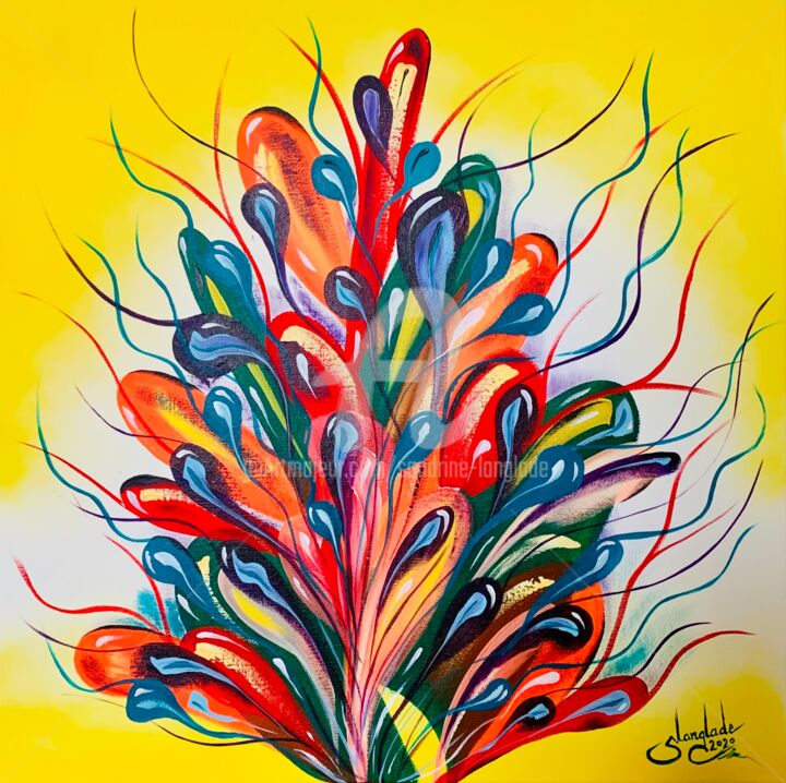 Painting titled "Flowery Sperm" by Sandrine Langlade, Original Artwork, Acrylic Mounted on Wood Stretcher frame