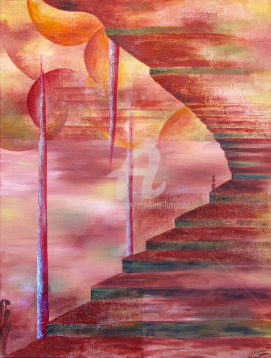 Pintura intitulada "Climbing in Wonderl…" por Sandrine Langlade, Obras de arte originais, Acrílico Montado em Armação em mad…