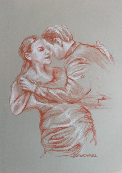 Drawing titled "Couple Danse Tango" by Sandrine Lefebvre, Original Artwork, Pencil