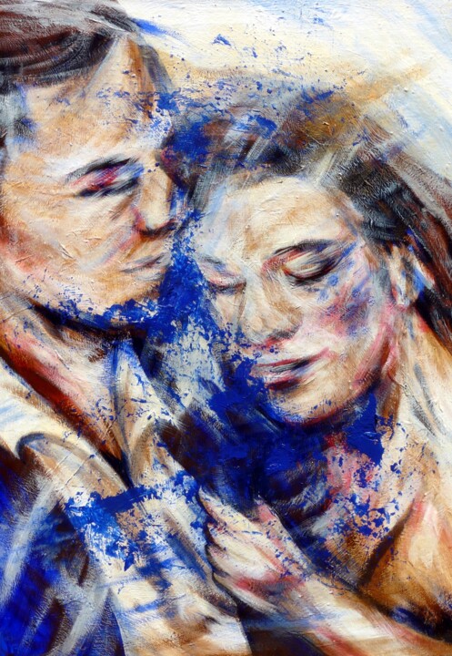 Peinture intitulée "Couple amoureux sou…" par Sandrine Lefebvre, Œuvre d'art originale, Acrylique Monté sur Châssis en bois