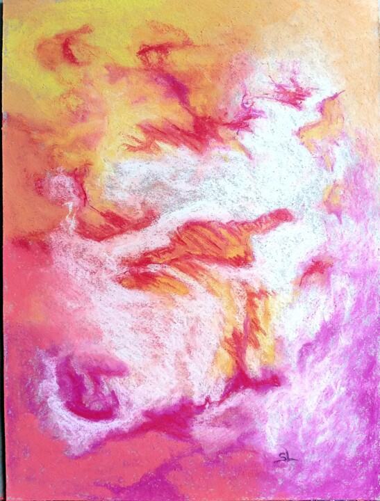 Pittura intitolato "Abstrait Rose Blanc" da Sandrine Lefebvre, Opera d'arte originale, Pastello