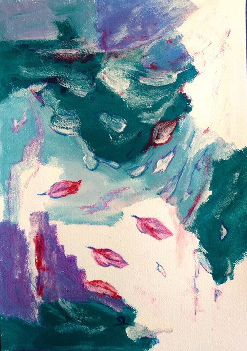 Рисунок под названием "Abstrait Feuilles q…" - Sandrine Lefebvre, Подлинное произведение искусства, Карандаш
