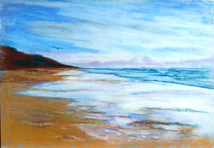 Painting titled "Plage Marée Basse" by Sandrine Lefebvre, Original Artwork, Pastel