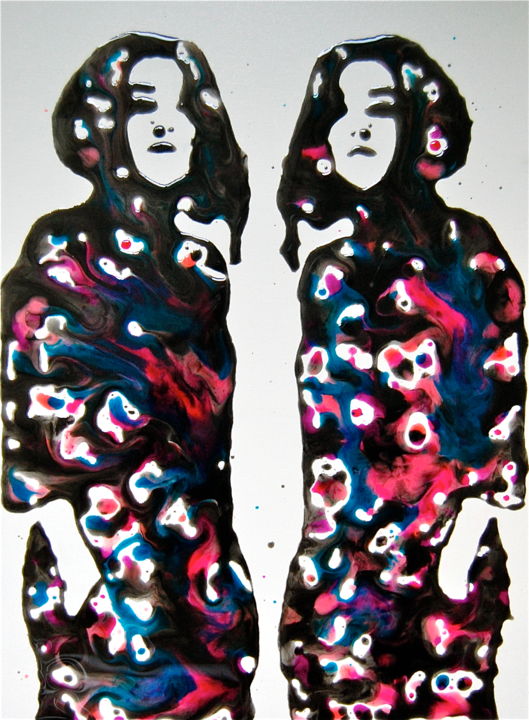 Картина под названием "Atomes" - Sandrine M-, Подлинное произведение искусства, Чернила