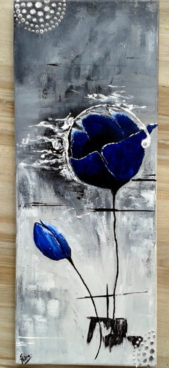 Peinture intitulée "FLEUR BLEUE" par Sandrine Pedra, Œuvre d'art originale