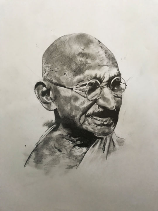 Desenho intitulada "Gandhi" por Sandrine Royer, Obras de arte originais, Grafite Montado em Vidro