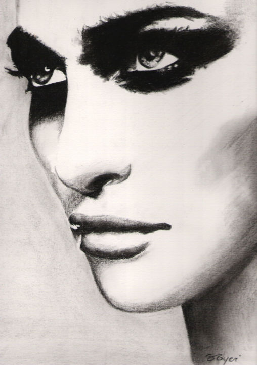 Drawing titled "Portrait n°10" by Sandrine Royer, Original Artwork, Graphite Mounted on Glass