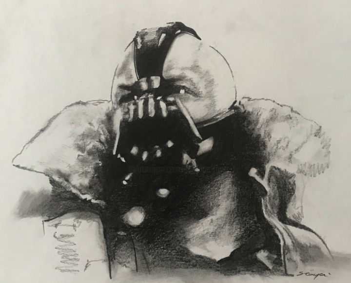 Drawing titled "Bane" by Sandrine Royer, Original Artwork, Graphite Mounted on Glass