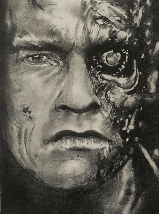 Drawing titled "Terminator" by Sandrine Royer, Original Artwork, Pencil