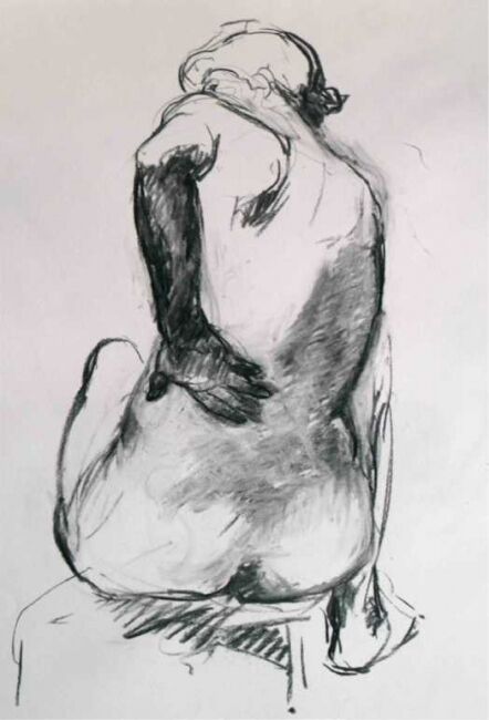 Рисунок под названием "Nu dos au gant" - Sandrine Wely, Подлинное произведение искусства, Древесный уголь