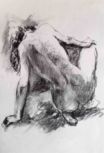 Drawing titled "Nu féminin dos 2" by Sandrine Wely, Original Artwork, Charcoal