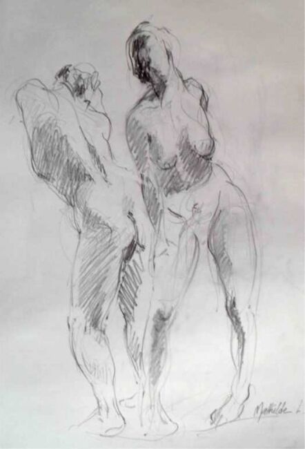 Drawing titled "Nus composition" by Sandrine Wely, Original Artwork, Pencil