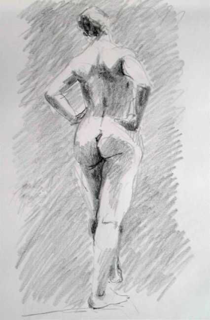 Drawing titled "Nu féminin debout d…" by Sandrine Wely, Original Artwork, Pencil
