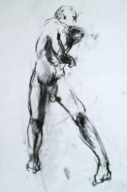Dibujo titulada "Nu dansant fusain" por Sandrine Wely, Obra de arte original, Carbón