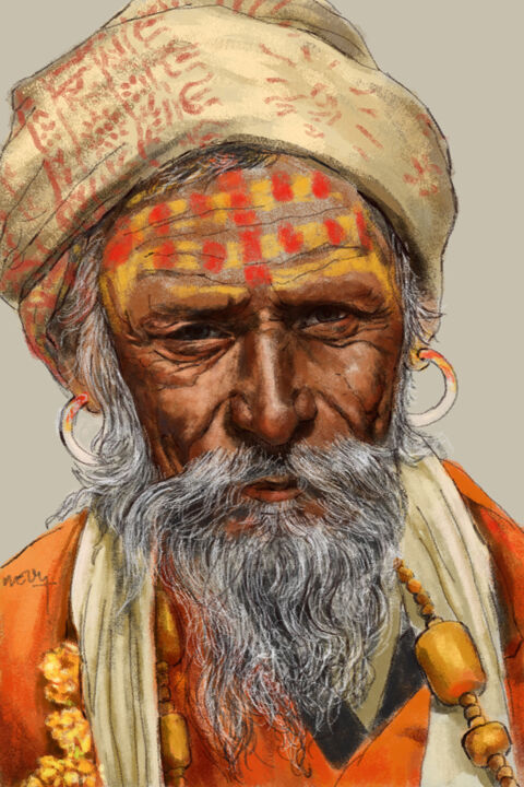 Digitale Kunst getiteld "Portrait d'un Sadhu" door Sandrine Wely, Origineel Kunstwerk