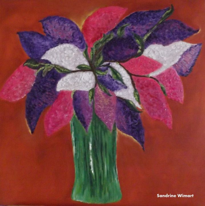 Pintura intitulada "Bouquet de Lilas" por Sandrine Swan Wimart, Obras de arte originais, Óleo