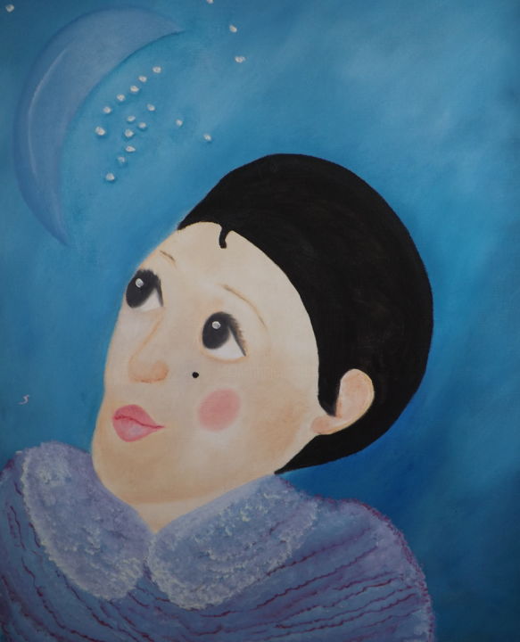 Pintura intitulada "Colombina Della Luna" por Sandrine Swan Wimart, Obras de arte originais