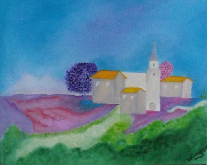Painting titled "paysage-imaginaire" by Sandrine Swan Wimart, Original Artwork, Other