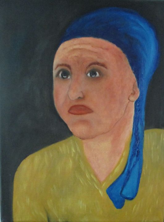 Painting titled "femme-au-foulard" by Sandrine Swan Wimart, Original Artwork, Oil