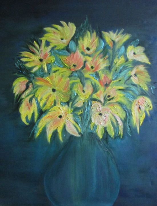 绘画 标题为“bouquet jaune” 由Sandrine Swan Wimart, 原创艺术品, 油