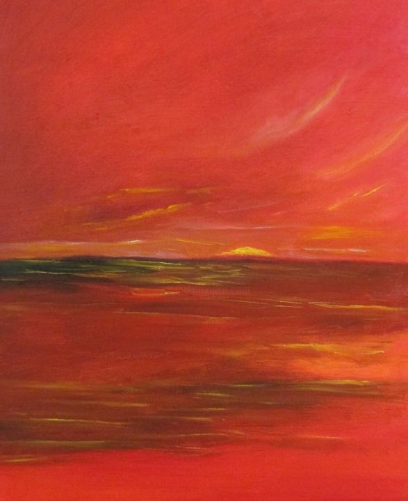 Painting titled "Red Dawn" by Sandrine Swan Wimart, Original Artwork, Oil