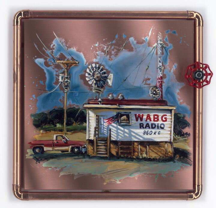 Painting titled "WAGB RADIO 960 CK" by Sandrine Blondel, Original Artwork, Acrylic Mounted on Metal