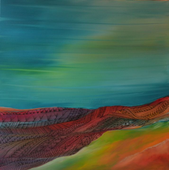 Peinture intitulée "La montagne drapée" par Sandrine Damour, Œuvre d'art originale