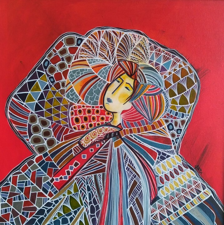 Картина под названием "La mariée" - Sandrine Damour, Подлинное произведение искусства, Акрил