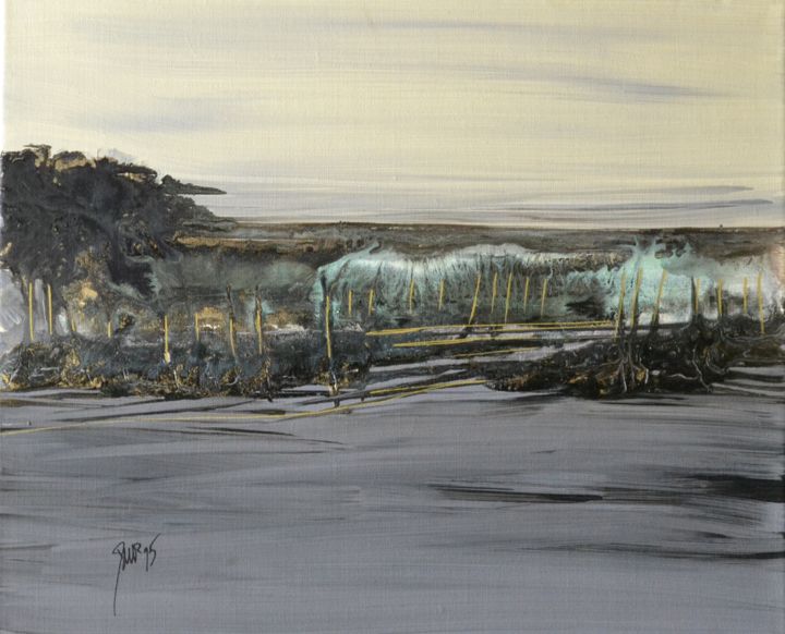 Pintura titulada "La mangrove." por Sandrine Damour, Obra de arte original