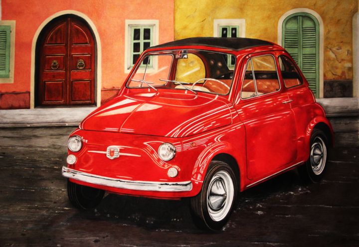 Pintura intitulada "FIAT 500 Ancienne" por Sandrine Hardjani, Obras de arte originais, Outro