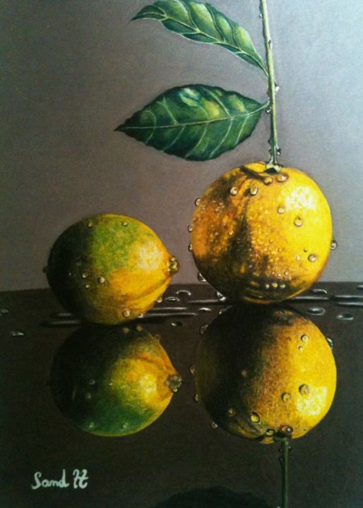 Peinture intitulée ""Lemons"" par Sandrine Hardjani, Œuvre d'art originale